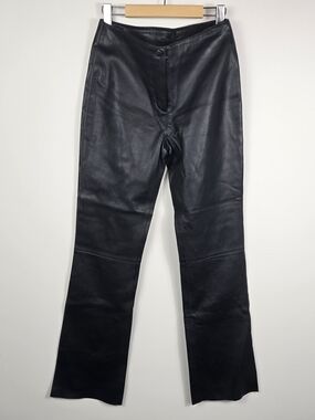 Vintage Black Real Leather Flare Pants High Rise Bootcut Women’s Size 8 90s Y2K